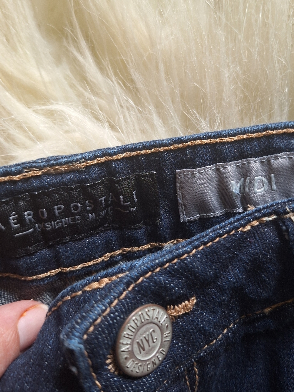 [[Aeropostale]] Dark Blue Distressed Denim Roll-Cuff Shorts - Picture 5 of 6